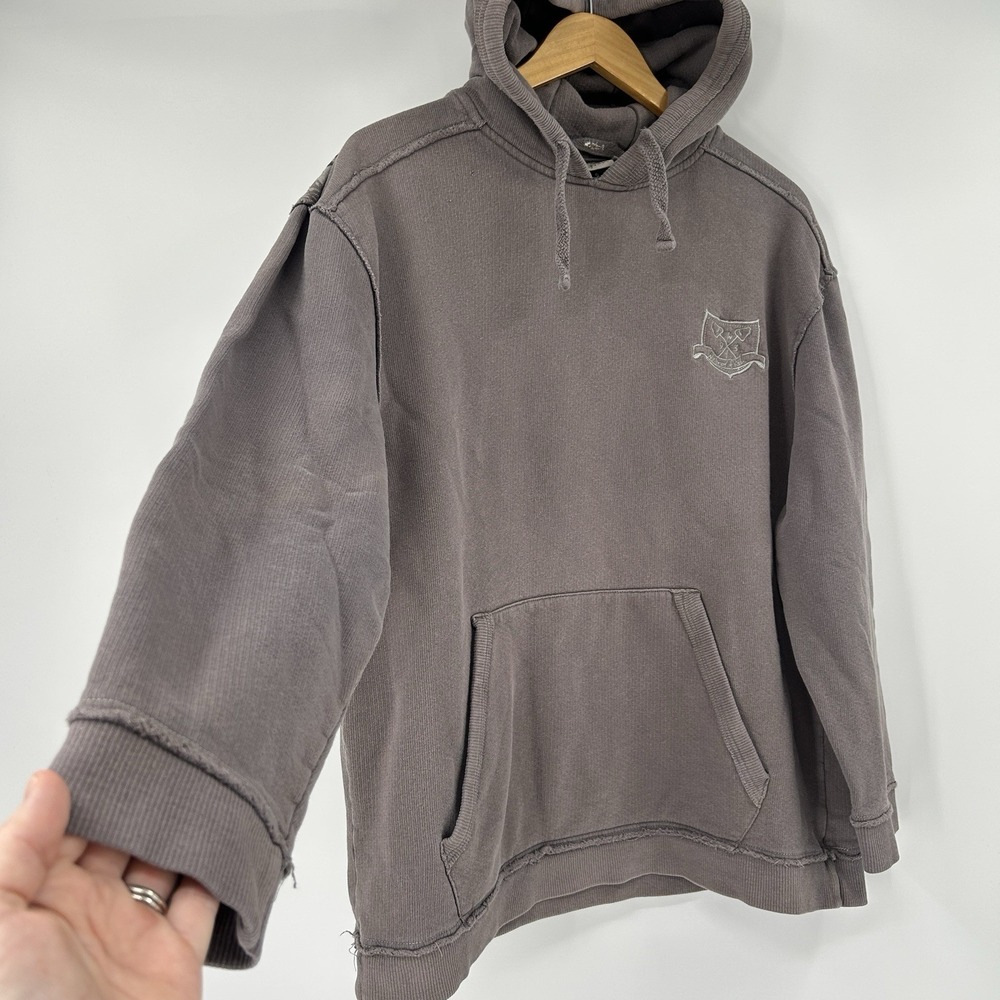Weird Fish Y2K Thick Cotton Hoodie Mens M Raw Hem Gorpcore Logo Alternative
